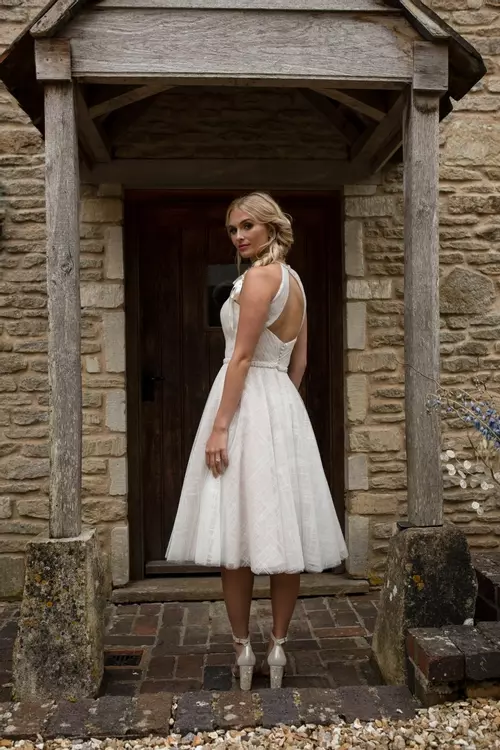 Halter neck short wedding outlet dress